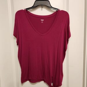 Express Women's Short Sleeve V-Neck Top in Deep Pink